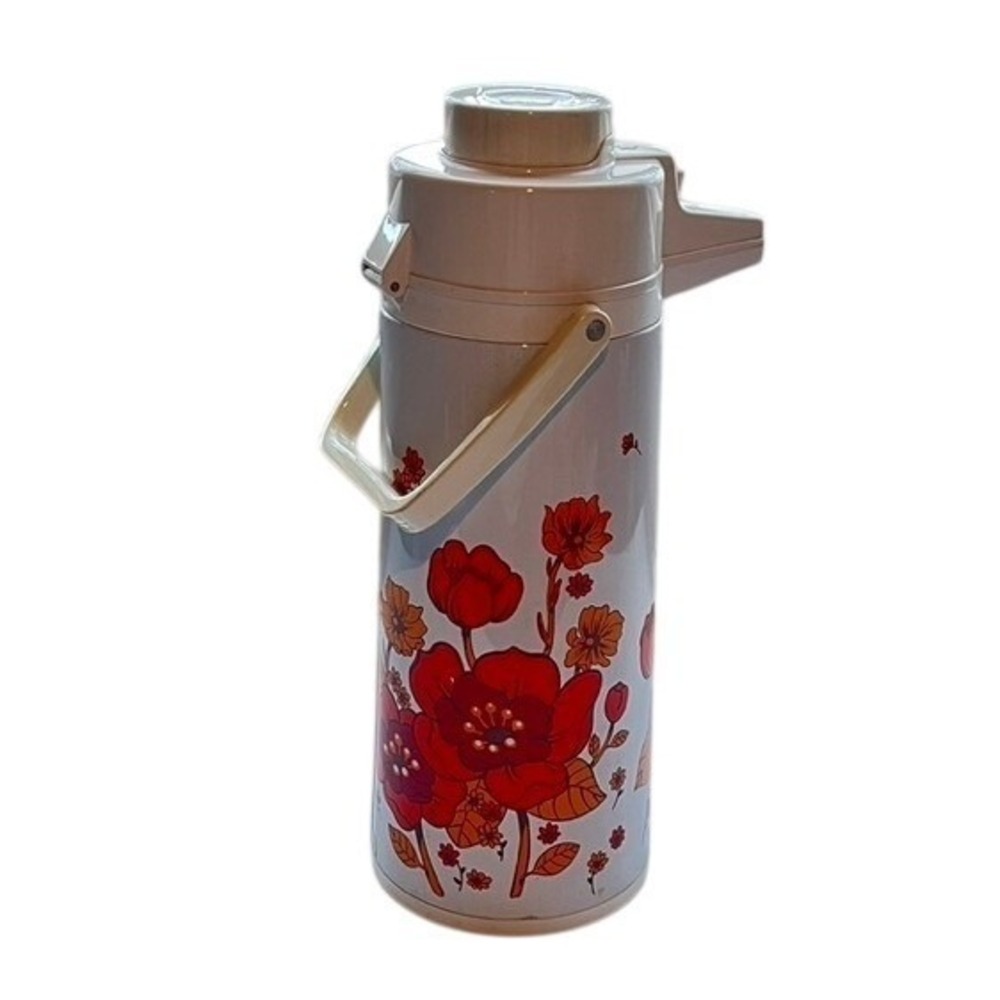 Vintage 70's Yacht Thermal‎ Air Pump Pot Floral Thermos Beverage Dispenser
